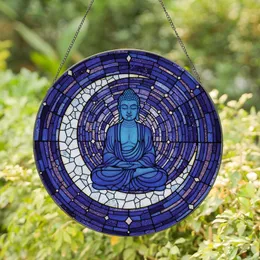 Art Admirers' Intricate Tiffany Stained Glass Blue Buddha Cosmic Moon Mosaic Deep Blue Gold Stained Glass Suncatcher