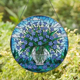 Art Lovers' Intricate Tiffany Stained Glass Sky Blue Emerald Green Floral Vase Mosaic Stained Glass Suncatcher