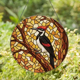 Wildlife Enthusiasts' Edge-to-Edge Tiffany Stained Glass Woodpecker Red Crest Amber Gold Intricate Mosaic Stained Glass Suncatcher