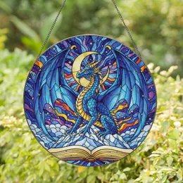 Fantasy Art Lovers' Tiffany Style Stained Glass Blue Dragon Cosmic Night Sky Mosaic Stained Glass Suncatcher
