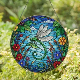 Nature Lovers' Intricate Tiffany Stained Glass Emerald Green Dragonfly Floral Mosaic Stained Glass Suncatcher