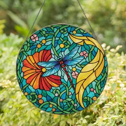 Nature Lovers' Tiffany Stained Glass Blue Dragonfly Floral Mosaic Jewel Tone Pattern Stained Glass Suncatcher