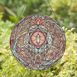 Art Lovers' Vibrant Rose Pink Amber Gold Tiffany Stained Glass Geometric Crystal Lotus Mosaic Stained Glass Suncatcher