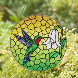 Nature Lovers' Vibrant Stained Glass Hummingbird Bell Flower Golden Yellow Lime Green Mosaic Stained Glass Suncatcher
