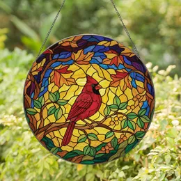 Nature Lovers' Ruby Red Cardinal Emerald Green Amber Tiffany Stained Glass Intricate Mosaic Stained Glass Suncatcher