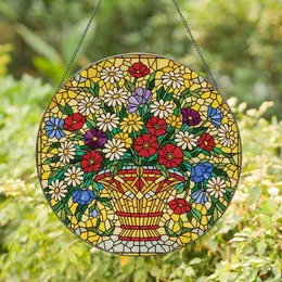 Art Lovers' Tiffany Stained Glass Ornate Basket, Jewel-Toned Floral Bouquet, Mosaic Pattern Stained Glass Suncatcher