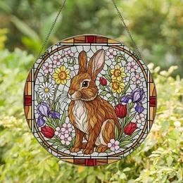 Nature Lovers' Intricate Tiffany Stained Glass Rabbit & Spring Floral Geometric Mosaic Design Stained Glass Suncatcher