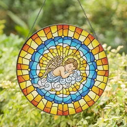 Serene Imagery Enthusiasts' Sleeping Baby Angel Stained Glass Celestial Radial Mosaic Jewel Tones Stained Glass Suncatcher