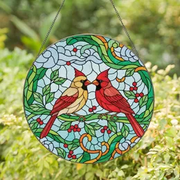Nature Lovers' Vibrant Stained Glass Ruby Red & Yellow Cardinal Lovebirds Tiffany Style Stained Glass Suncatcher