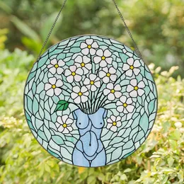 Art Enthusiast Glowing Tiffany Stained Glass Floral Torso Vase Pale Aqua Opal White Emerald Mosaic Stained Glass Suncatcher