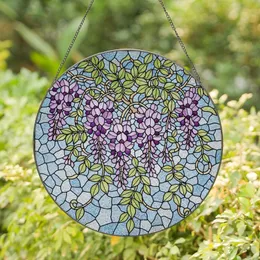 Nature Lovers' Tiffany Style Stained Glass Wisteria Vine Floral Intricate Mosaic Vibrant Jewel Tones Green Lavender Violet Stained Glass Suncatcher