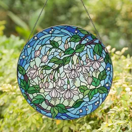 Art Lovers' Tiffany Stained Glass Fuchsia Bloom Cascading Jewel Tone Mosaic, Blue Green Violet Pattern Stained Glass Suncatcher