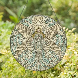 Spiritual Art Lovers' Majestic Tiffany Stained Glass Angel Celestial Mosaic Golden Teal Mint Stained Glass Suncatcher