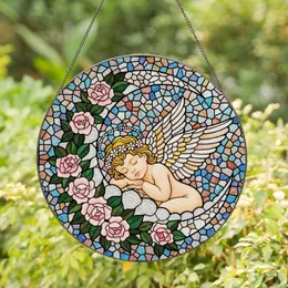 Angelic Art Lovers' Sleeping Cherub Tiffany Stained Glass Crescent Moon Pastel Iridescent Mosaic Stained Glass Suncatcher