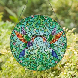 Nature Lovers' Intricate Tiffany Style Hummingbird Floral Mosaic Emerald Green Royal Blue Lavender Stained Glass Suncatcher
