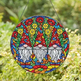 Art Lovers' Cheerful Tiffany Stained Glass Garden Gnomes Vibrant Floral Jewel Tone Mosaic Stained Glass Suncatcher