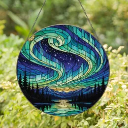 Stargazers' Jewel Tone Tiffany Glass Aurora Borealis Night Sky, Guiding Star Mosaic Stained Glass Suncatcher