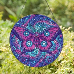 Cosmic Art Lovers' Tiffany Stained Glass Moth Ocelli Fuchsia Violet Blue Floral Mosaic Design Stained Glass Suncatcher