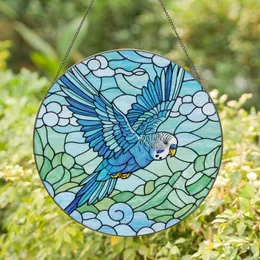 Bird Lovers' Intricate Glowing Blue Teal Stained Glass Budgerigar Flight Mosaic Stained Glass Suncatcher