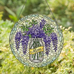 Mother's Day Tiffany Style Stained Glass Wisteria Mason Jar "Mom" Banner Jewel Tone Art Stained Glass Suncatcher