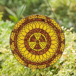 Statement Style Aficionados' Intricate Yellow Amber Brown Tiffany Glass Trefoil Sunflower Mosaic Art Stained Glass Suncatcher