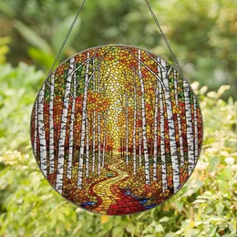 Nature Lovers' Tiffany Stained Glass Autumn Birch Forest Path Jewel Tone Intricate Pattern Stained Glass Suncatcher