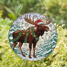 Holiday Art Admirers Intricate Stained Glass Moose Festive Jewel Tone Winter Scene Stained Glass Suncatcher