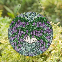 Nature Lovers' Luminous Tiffany Stained Glass Purple Lavender Emerald Floral Mosaic Stained Glass Suncatcher