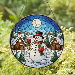 Winter Lovers' Cheerful Snowman Tiffany Stained Glass Winter Village Mosaic in Jewel Tones Stained Glass Suncatcher