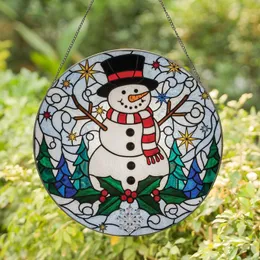 Holiday Enthusiasts' Tiffany Stained Glass Cheerful Snowman Opalescent Holly Berries Prismatic Snowflake Mosaic Stained Glass Suncatcher