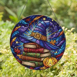 Magic Lovers' Jewel Tone Stained Glass Witch Hat Spellbooks Cosmic Autumnal Mosaic Stained Glass Suncatcher