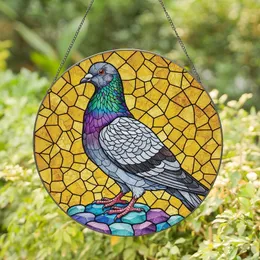 Art & Nature Lovers' Majestic Pigeon Iridescent Stained Glass Amber Mosaic Tiffany Style Stained Glass Suncatcher