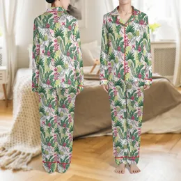 Women's Vintage Botanical Tiger & Blush Pink Tropical Floral Polyester Sleepwear Satin Pajamas Set
