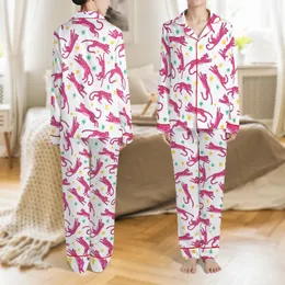 Women's Fuchsia Pink Leopard Print Pajamas: Playful Star Accents - Lightweight Button-Up Sleep Set Satin Pajamas Set