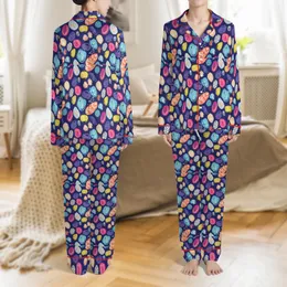 Women's Plus Size Navy Organic Splotch 4pc Long Sleeve Pajamas Set Multi-Color Print Satin Pajamas Set