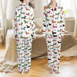 Women's Matching Dachshund Pajamas: Whimsical Sweater Dog Pattern Sleep Set Satin Pajamas Set
