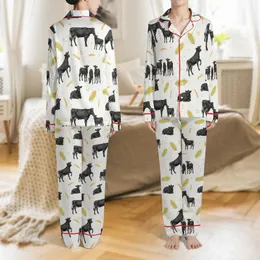 Women's Farm Calves Pajamas: Charcoal Sketch Pattern, Corn & Wheat Motif - Polyester Sleep Set Satin Pajamas Set