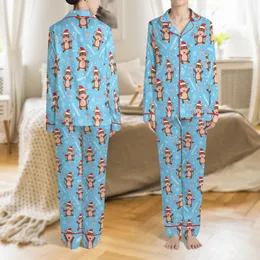 Women's Adorable Cartoon Cow Christmas Lounge Pants: Santa Hat, Candy Cane & Snowflake Pattern Satin Pajamas Set