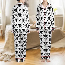 Western Cow Print Pajama Pants: Stylized Black Cow Head & Spot Pattern - Soft Polyester Sleepwear Satin Pajamas Set
