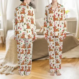Highland Cow Pajamas: Whimsical Fluffy Calf, Santa Hat Satin Pajamas Set