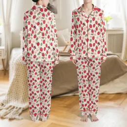 Women's Satin Summer Sleep Set: Whimsical Strawberry Fruit & Flower Pattern Loungewear Satin Pajamas Set