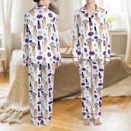 Nail Tech Lover's Satin PJs: Vibrant Purple Nail Art & Polish Bottles Pattern - Silky Short-Sleeve Set Satin Pajamas Set