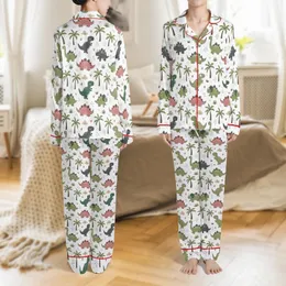 Olive Green Dinosaur All-Over Print Pajamas Satin Pajamas Set
