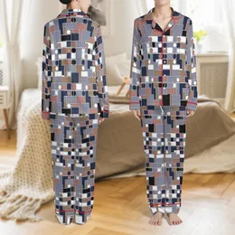 Bridesmaid Custom Monogram Sleepwear: Minimalist Geometric Abstract Bamboo Viscose Lounge Set Satin Pajamas Set