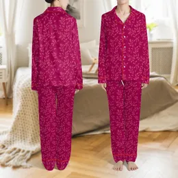 Women's Fuchsia Magenta Abstract Botanical Leaf Organic Cotton Double Gauze Pajamas Set Satin Pajamas Set