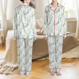 Men's Sage Green Organic Abstract Softened Linen Pajama Set - Watercolor Botanical Print Satin Pajamas Set