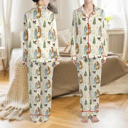 Christian Christmas Loungewear: Watercolor Nativity Scene, Baby Jesus & Golden Cross Sleep Set Satin Pajamas Set