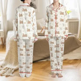 Charming Crochet Teddy Bear Pajamas: Sleepy Animals & Dream Big All-Over Print Satin Pajamas Set