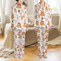 Whimsical Women's & Kids' Pajamas: Pink Pancakes, Hot Chocolate & Gingerbread Pattern Satin Pajamas Set