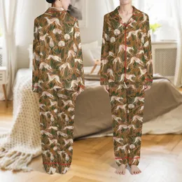 Sighthound & All Dog Breeds Playful Botanical Print Warm Meury Mesh Jumpsuit Satin Pajamas Set